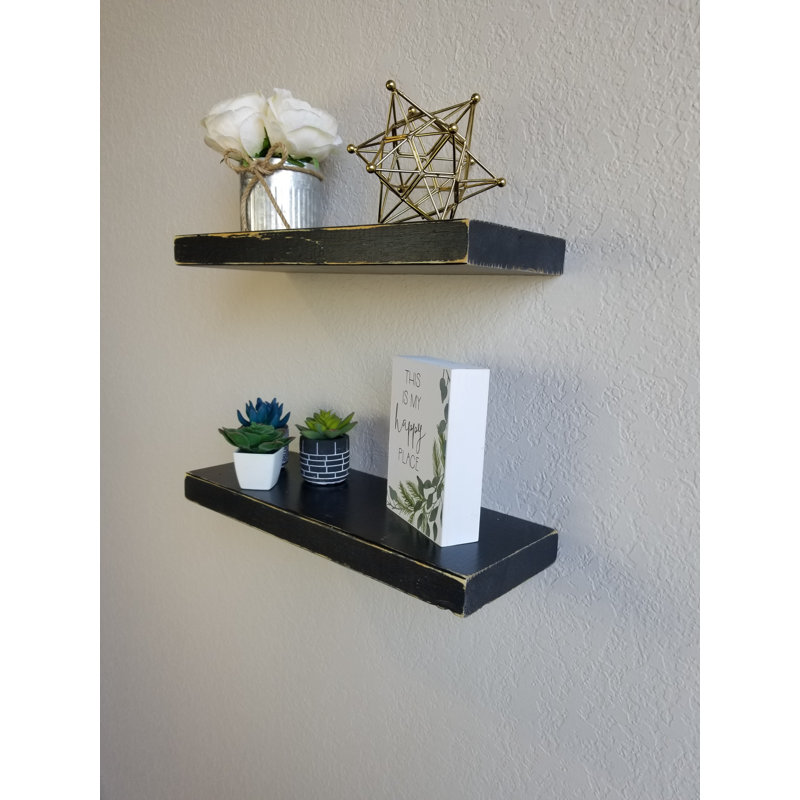 Audiel 2 Piece Pine Floating Shelf, Black, 1.5" H x 30" W x  7" D