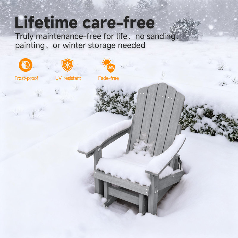 Smooth Motion Glider Adirondack Chair, 3-Position Adjustable Outdoor Chair, HDPE Easy Assembly & Ergonomic Back Support for Patio