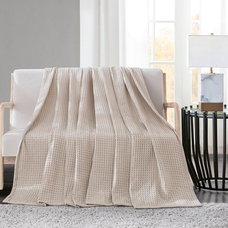 MeadowPark Fluffy Chenille Waffle Weave Bed Blanket, Reversible, 380 GSM, OEKO-TEX Certified, Taupe, King