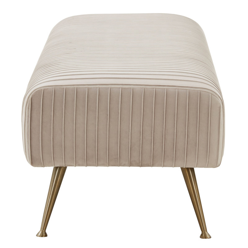 Upholstered Entryway Bench, Antique Brass, Almond Velvet