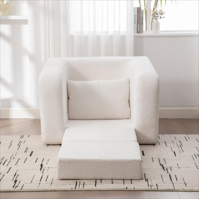 Fauteuil d'appoint lit simple en chenille convertible beige Cloud Style