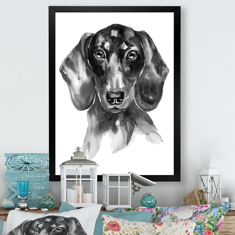 Sweepy The Dachshund Ii - on, Impression noire sur toile encadrée, H 20 po x l 12 po x P 1 po