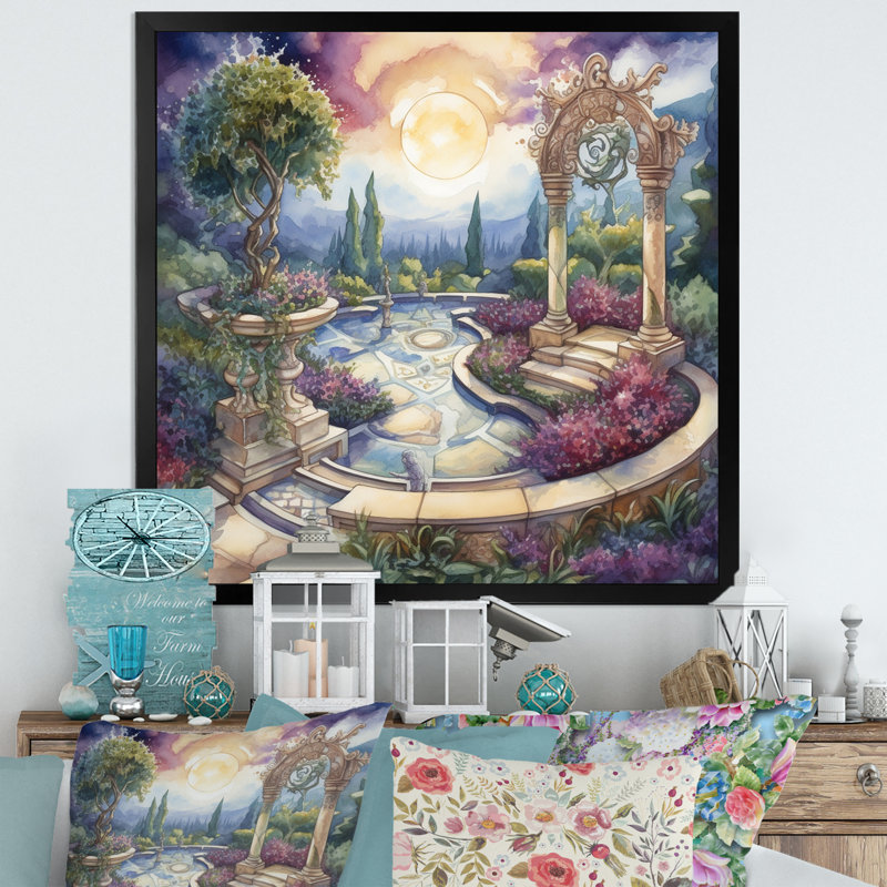 Garden Oasis III - Garden, art mural, H 16 po x l 16 po, Cadre flottant noir