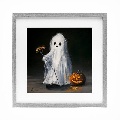 «Vintage Halloween Ghost & Pumpkin», reproduction encadrée sous verre, design par Lindsay Kivi Fine Art