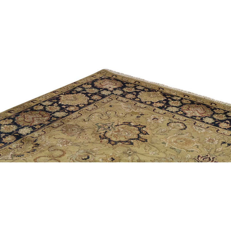 Tapis vert kaki / noir noué à la main 9 pi 4 po x 12 pi 5 po One-of-a-Kind