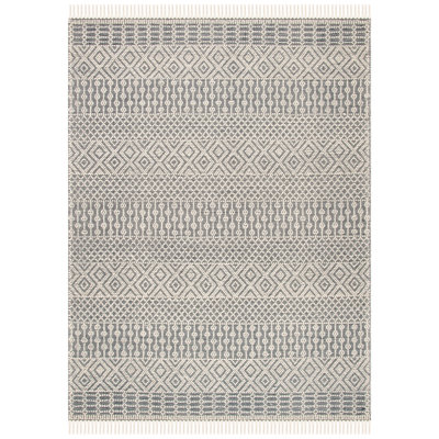 Tapis ivoire / bleu marine en laine tissé à plat à la main Aldeline Southwestren