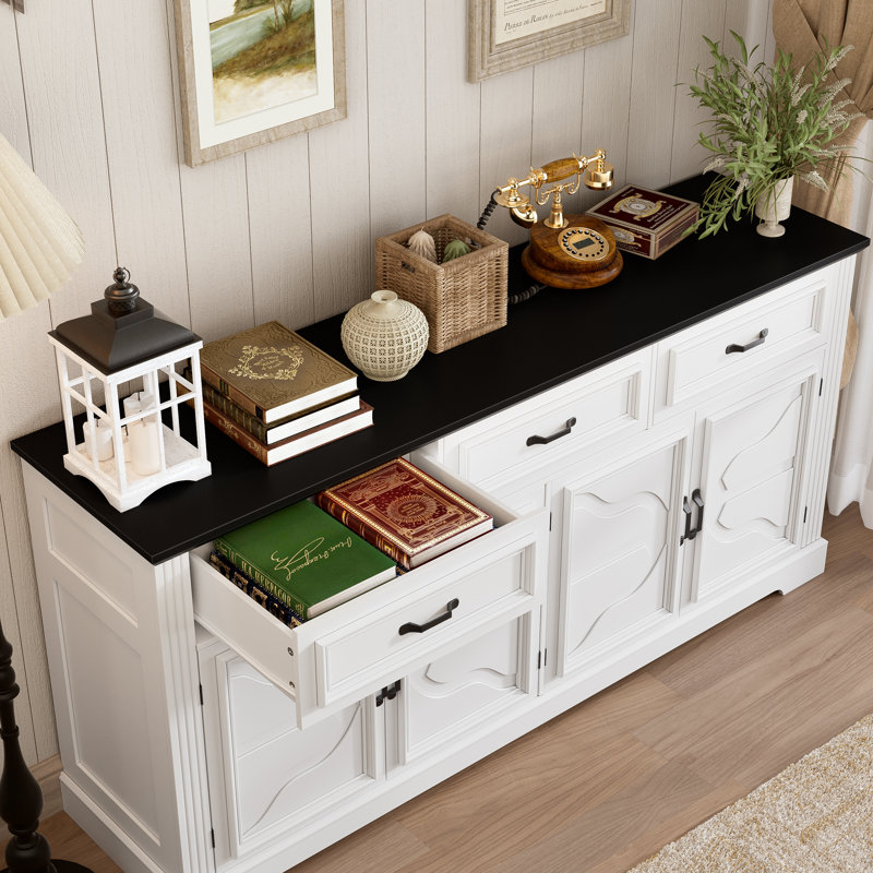 Buffet 66 po avec 4 portes et 3 tiroirs, armoire de rangement avec bar et armoire de cuisine avec tablettes réglables pour la salle à manger et le salon
