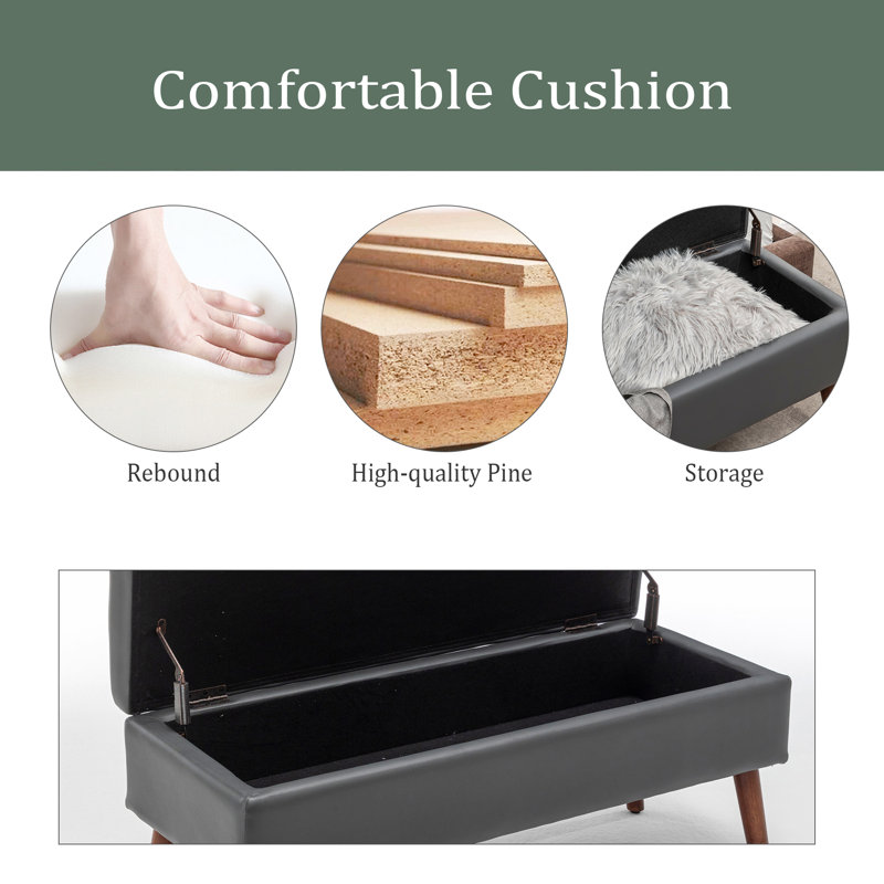 Banc de rangement avec banc de rangement pour l'extrémité de la chambre à coucher du banc de lit, Gris foncé