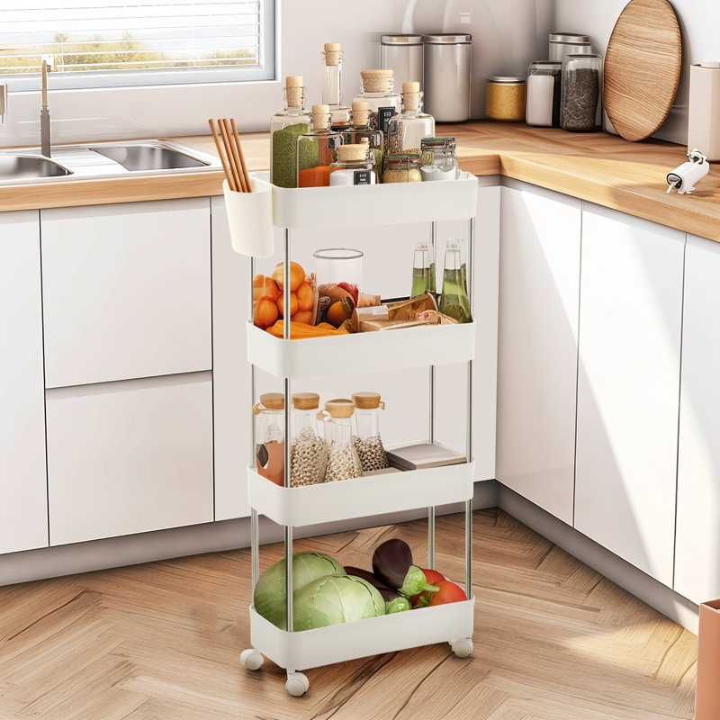 15.7'' W Utility Cart with Wheels, White, 34.2" H x 15.7" W x 5.9" D