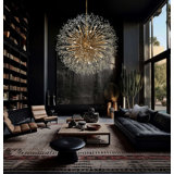 Crystal Modern Chandelier Starburst 47" Chandelier Round Lighting Fixture 24 Lights