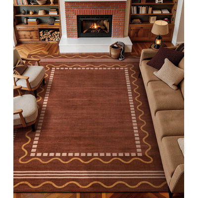 Modern Organic Border Machine Washable Area Rug with Non-slip Backing