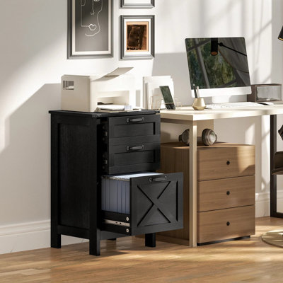 Classeur vertical à 3 tiroirs, armoire de rangement rustique pour dossiers de format A4 et lettre, noir vieilli avec finition grain de bois