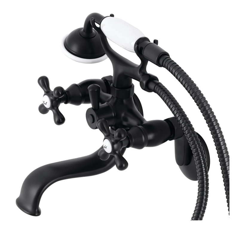 Kingston Brass Kingston Two-Handle Clawfoot Tub Faucet with Hand Shower, Matte Black