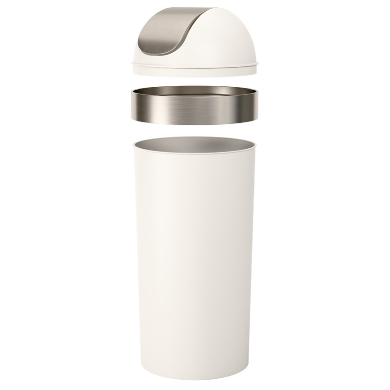 Sand Plastic Swing Top Trash Can with Metallic Accents
