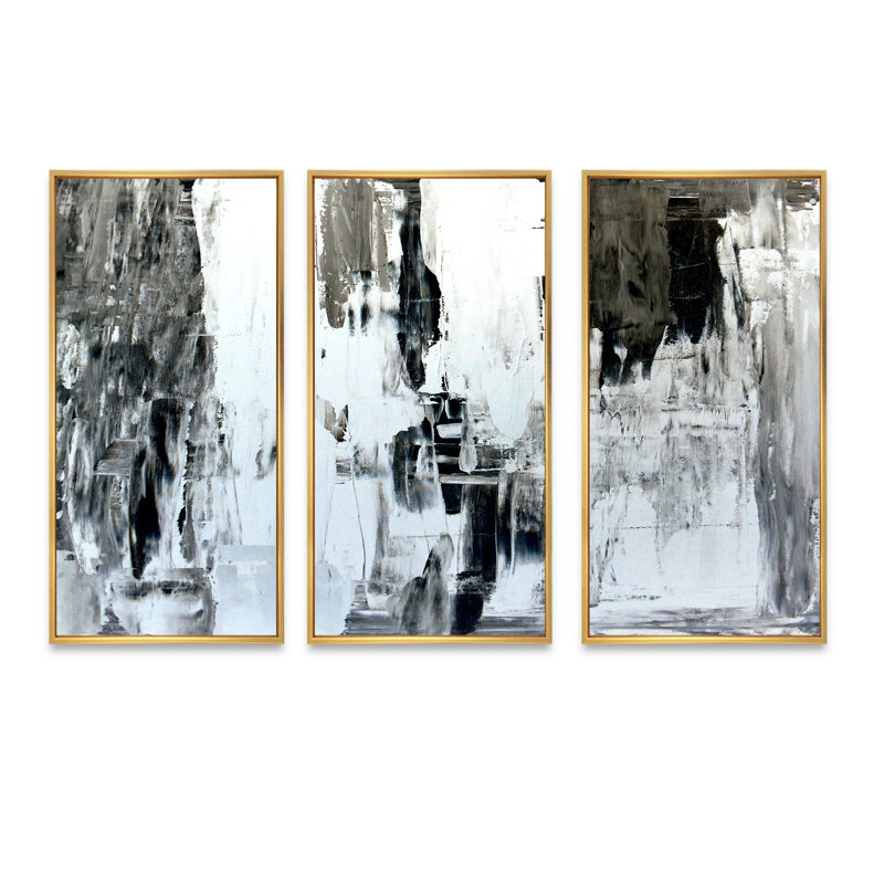«Brown and Beige», ensemble de 3 toiles abstraites encadrées, Or, H 32 po x l 48 po x P 1 po