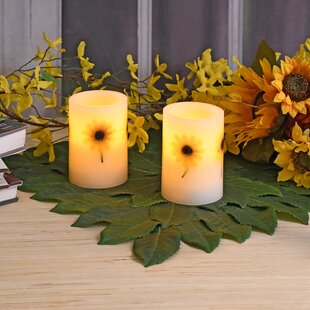 Dried Flowers Battery Operated Wax LED Candles (Set of 2)