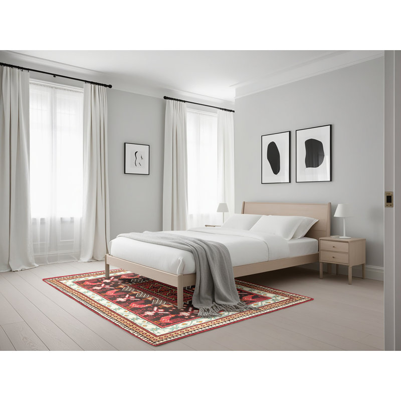 Tapis rouge/brun/beige traditionnel Garonzik, Rectangle 5 pi x 7 pi