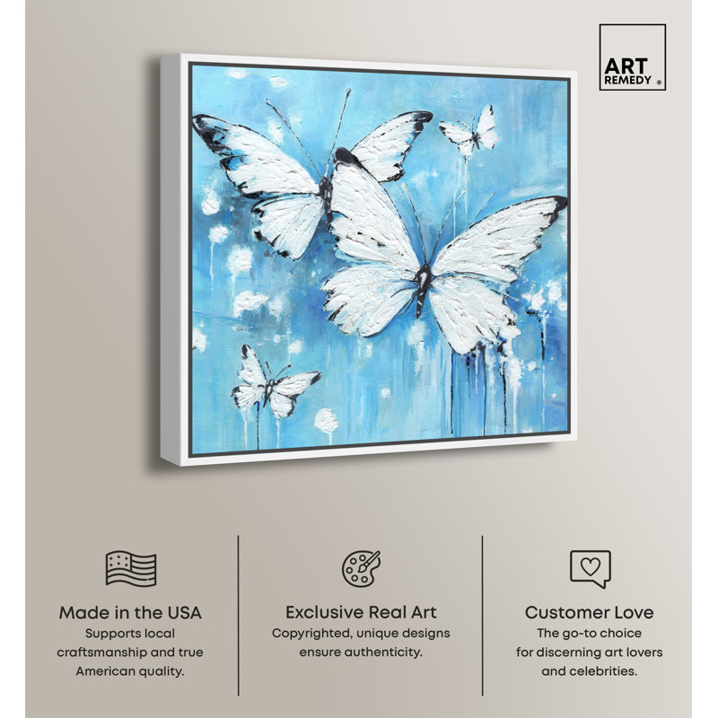 Textured Blue Butterflies Canvas Print with White Frame, 13" x 13"