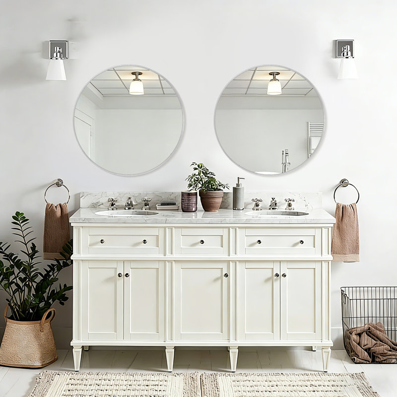 Metal Round Wall Mirror, Silver, 24" x 24"
