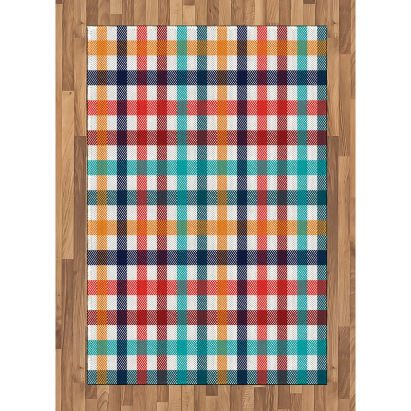 Checkered High Density Long Fiber Poly Threads Decorative Area Rug Carpet, Rectangle 4' x 5'8"
