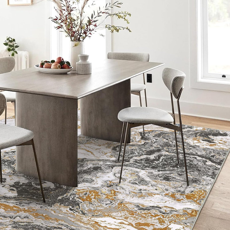 Modern Abstract Area Rug, Low Pile Washable & Non-Slip Carpet for Living Room, Bedroom, Rectangle 5' x 7'