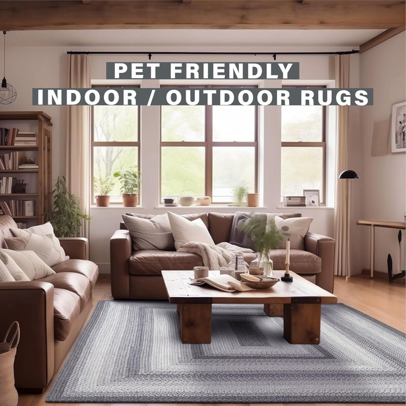  Braided Rug / Washable Indoor/Outdoor White/Ivory/Silver/Gray Rug, Rectangle 1'10" x 6'