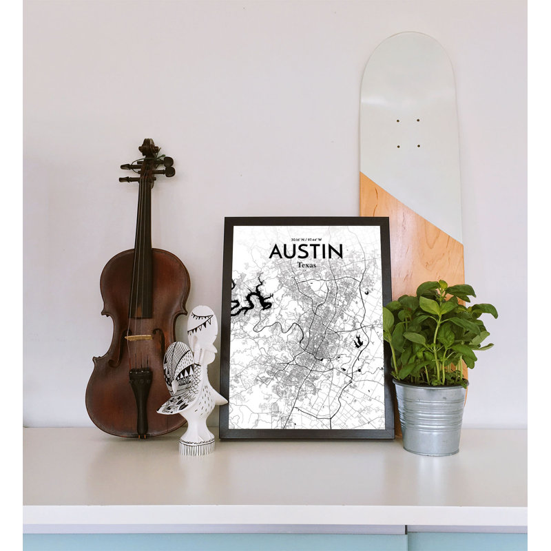 «Austin City Map», reproduction d'impression sur affiche, H 17 po x l 11 po