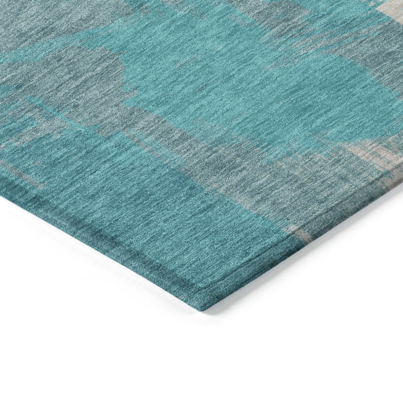 Teal Flat Woven Synthetic 8' x 10' Washable Rug