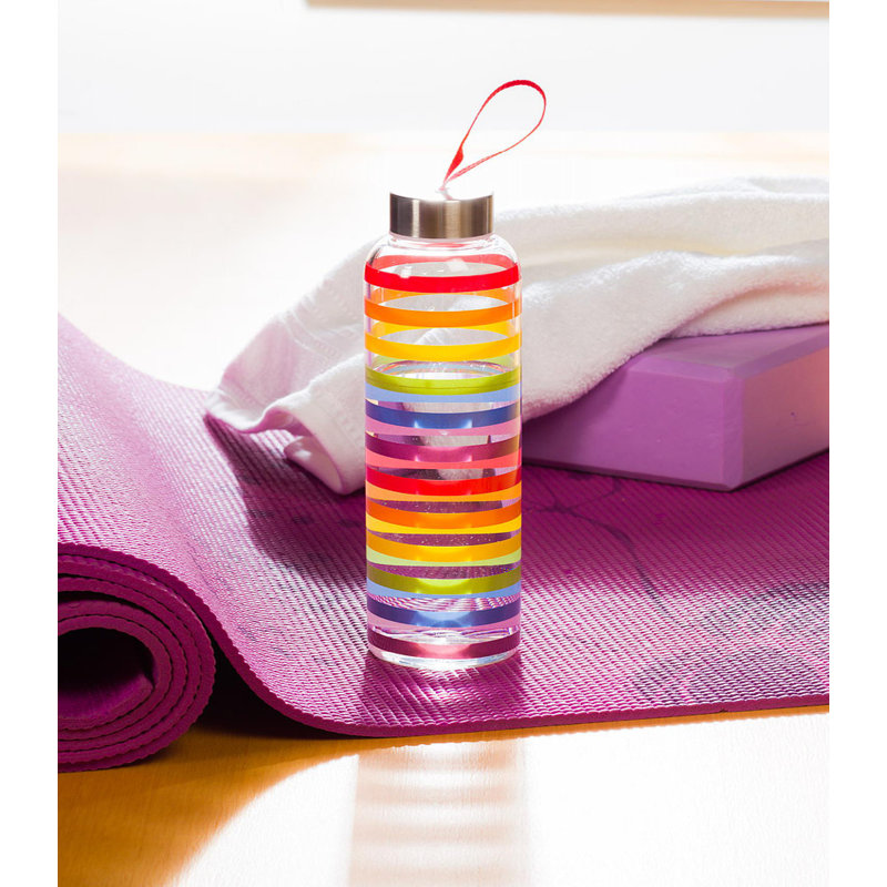 Bouteille d'eau à rayures colorées avec sangle et bouchon