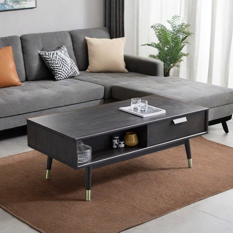 Table basse en bois massif au design japonais, Bois brun foncé