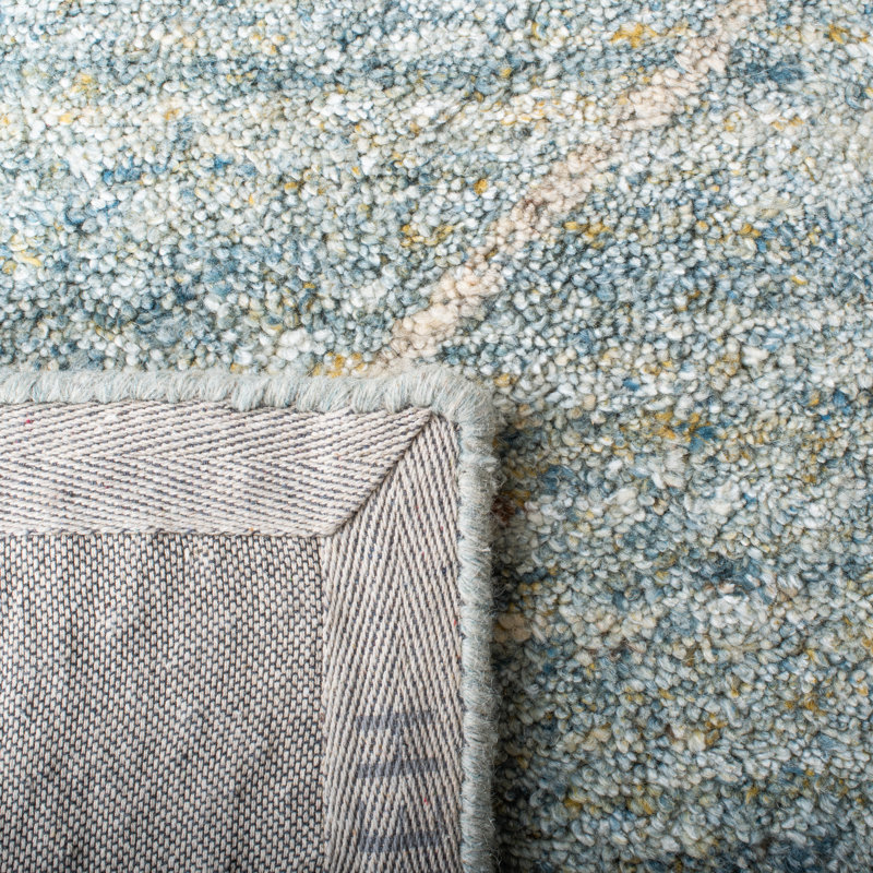 Tapis bleu clair en laine touffeté à la main Moniz, Tapis de couloir 2 pi 3 po x 8 pi