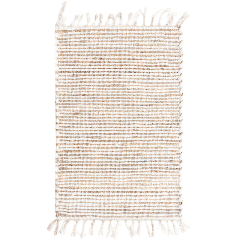 Square Kassandra Striped Hand Loomed Jute Area Rug in Beige, Rectangle 9' x 12'