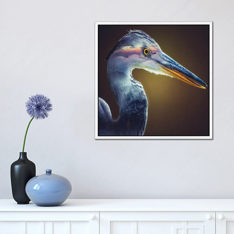 Crane by Paul Haag - Print on Canvas, 45.72 cm H x 45.72 cm W, White Framed