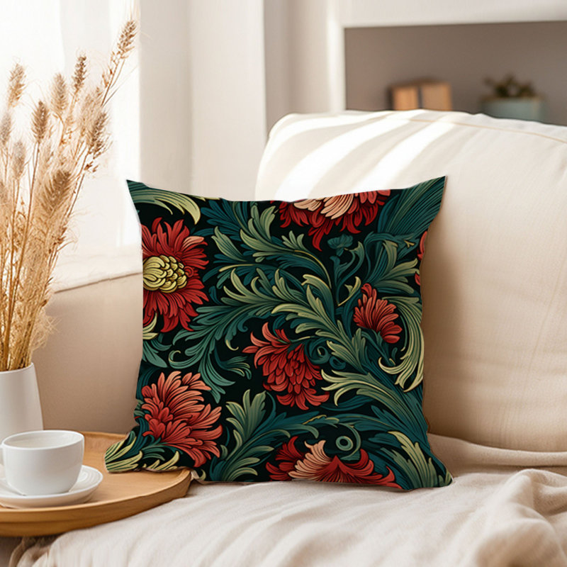 Animals William Morris Birds Damask Pattern I Cottage, 16" H x 16" W, Floral Damask Flowers Leaves XI Classic