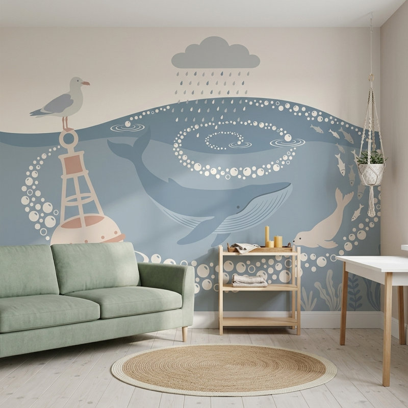 Murale baleine côtière Ocean, Non tissé, 120 po x 96 po
