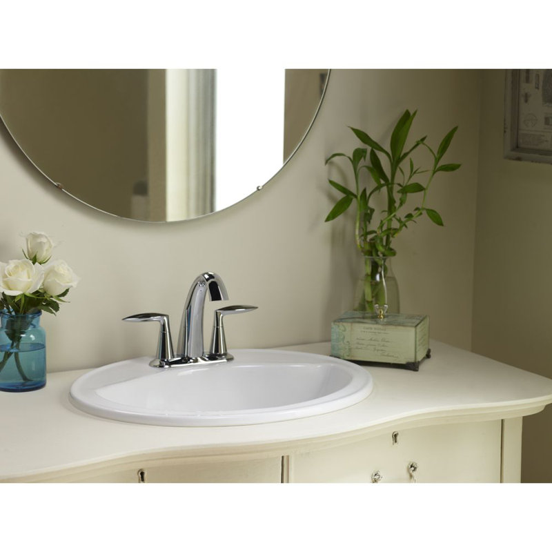 Sanibel Ceramic Circular Drop-In Bathroom Sink with Overflow, White