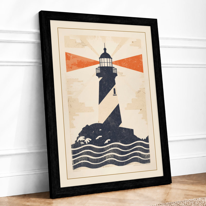 Lighthouse on Stone Retro - Framed Print, A3 - 42.0 x 29.7 cm, Black