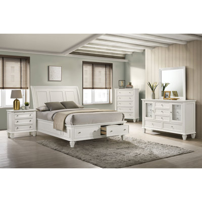Dennis Cream White Eastern King Storage Panel Bed