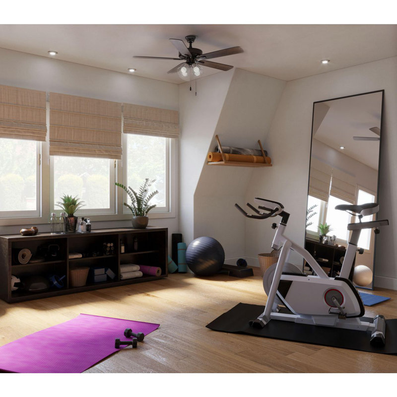 Ventilateur de plafond Hutcheson noir mat de 52 po avec kit d'éclairage et pales réversibles noir/gris anthracite rustique