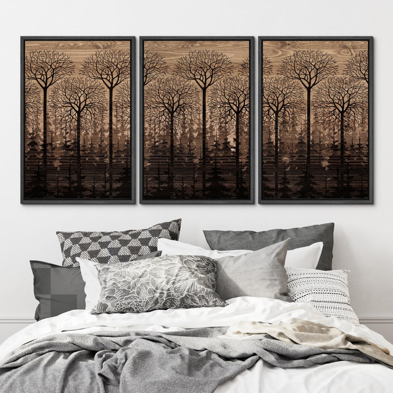 "Tree Array Nature Forest Modern Art Boho Decor Colorful Chic Living Room Office Room" 3 - Pièces, Noir, H 24 po x l 16 po