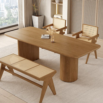 Brown Rectangular Solid Wood Dining Table