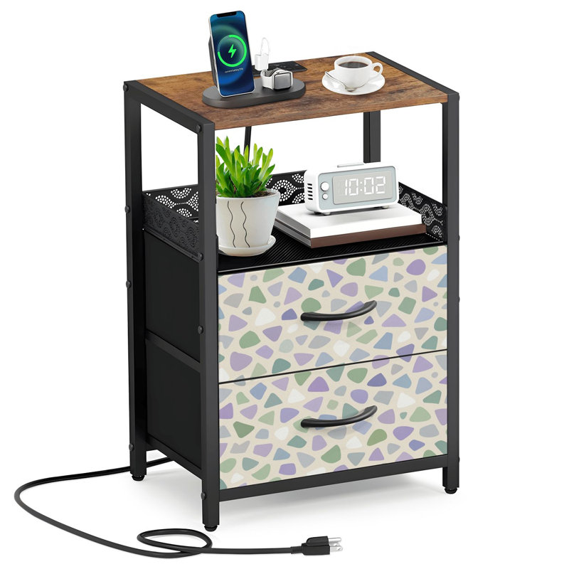  Table de chevet 24,2 po 2 tiroirs Pastel Abstract Terrazzo