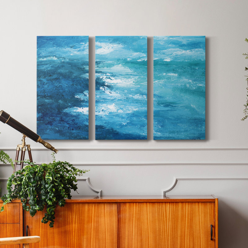 Crashing Waves I - peinture sur toile tendue 3 pièces, H 60 po x l 120 po x P 1 po