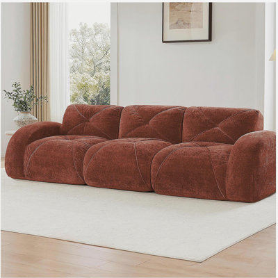 Canapé 110 po sans tissu avec velours doux et capitonné, canapé modulaire modulaire, éponge haute densité 32D, conception antidérapante, fond ergonomique, aucun assemblage requis, pour le cinéma maison, rouge-brun
