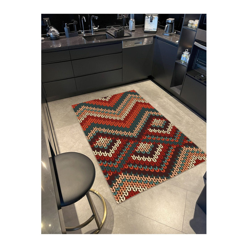 Tapis tissé à motif de croix brodé et lavable, Rectangle 3 pi 11 po x 5 pi 11 po