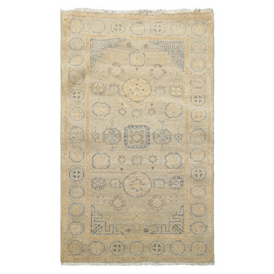 3x5 Hand Knotted Wool Beige Afghan Oushak Transitional Rug