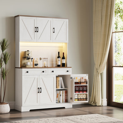 70.8" Built-in Kitchen Pantry With Charging Station, Microwave Shelf, And Led Lighting by Latitude Run