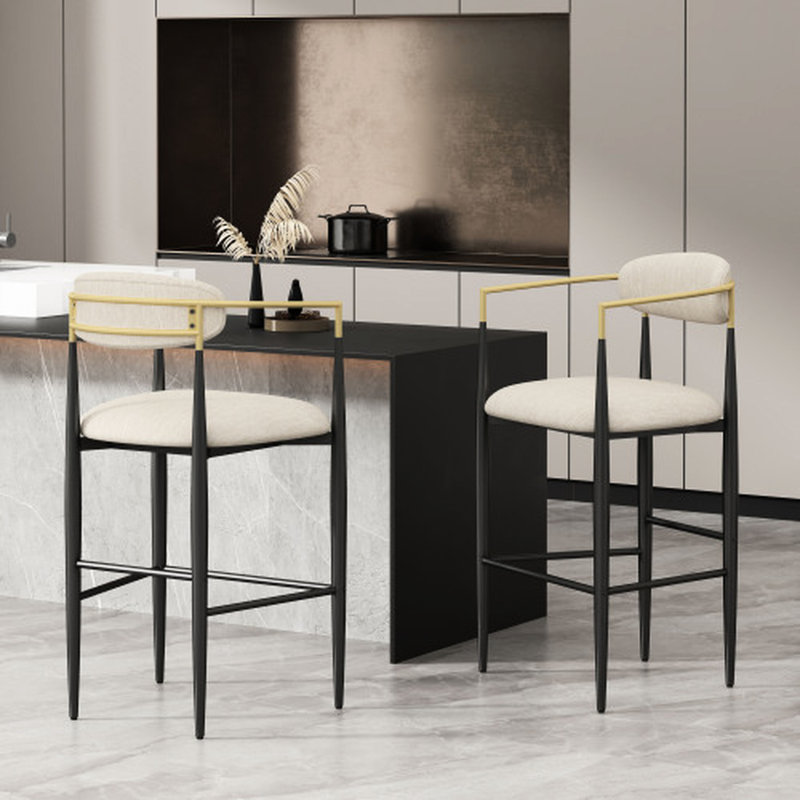 Tabourets de comptoir rembourrés beiges - de 2 avec pieds en fer pour îlot de cuisine confortable, Beige