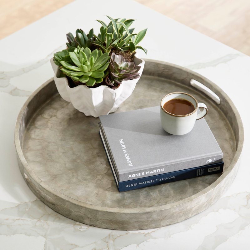 Triton Shell / Capiz Tray, Smoke, 2.5" H x 24" W x 24" D