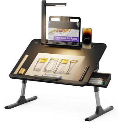 Laptop Table with LED Desk Light,Height Adjustments,Black